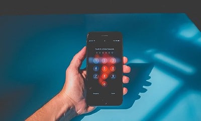 person holding apple iphone while looking at their password screen