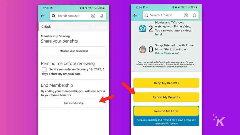 how to cancel amazon prime on smartphone