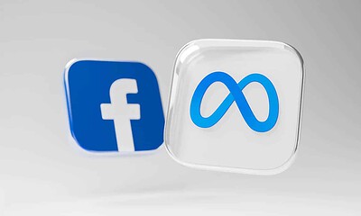 meta and facebook logo on grey background