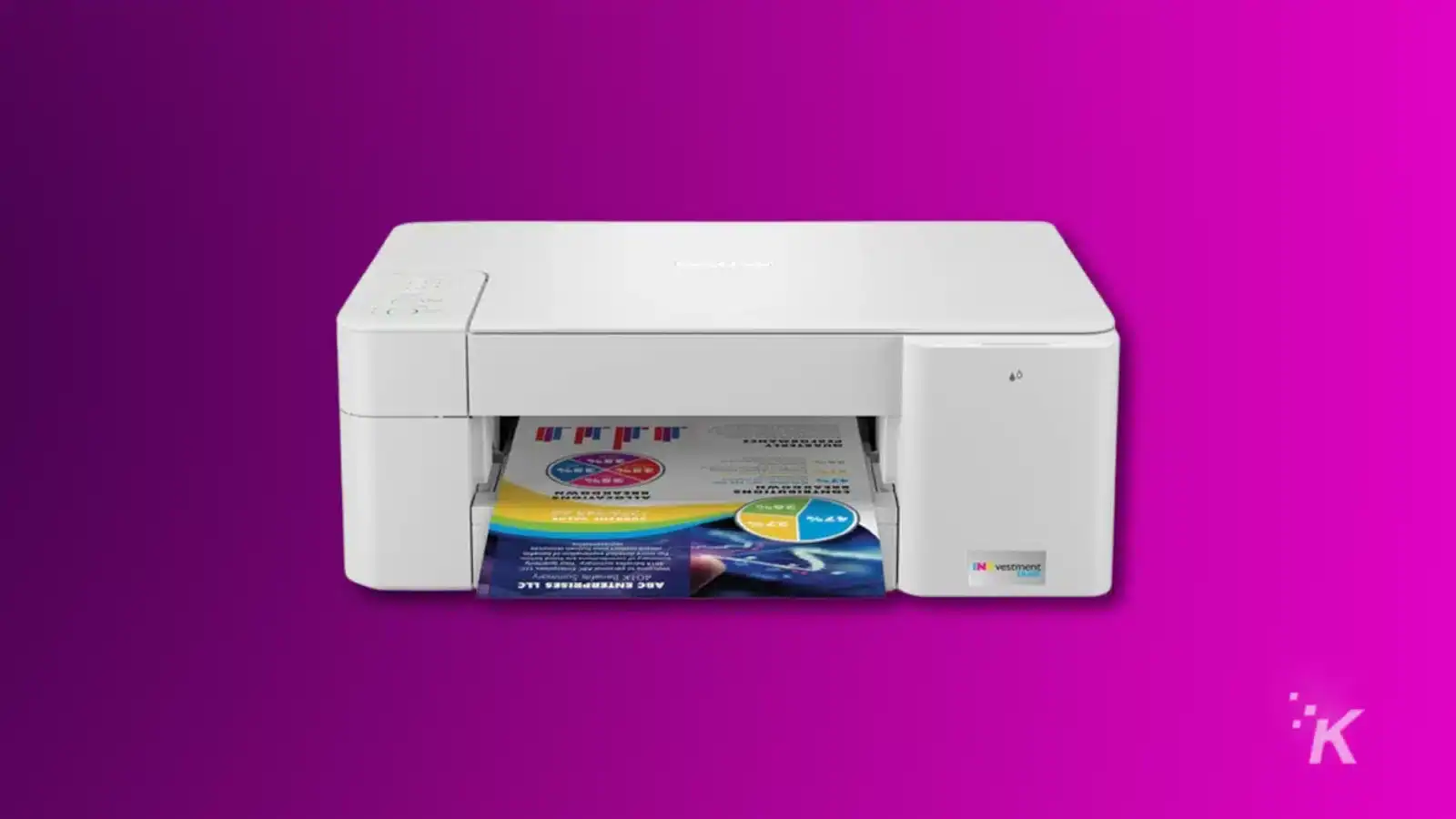 White multifunction printer on purple background