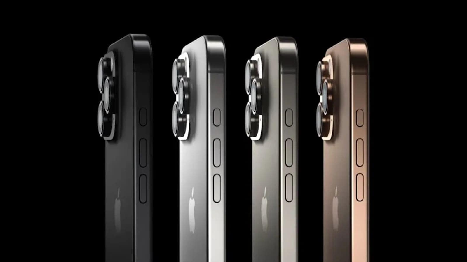 Four iPhones with different colors in a line