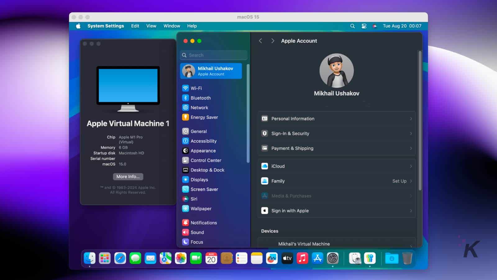 macOS system settings and Apple account screen