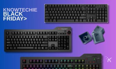 Black Friday keyboard sale banner with colorful background.