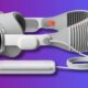 Virtual reality headset on purple background