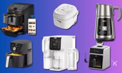 Various kitchen appliances on gradient background