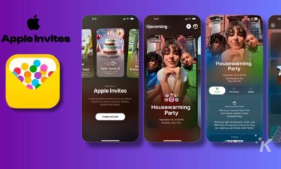 Apple Invites app interface preview on smartphones.