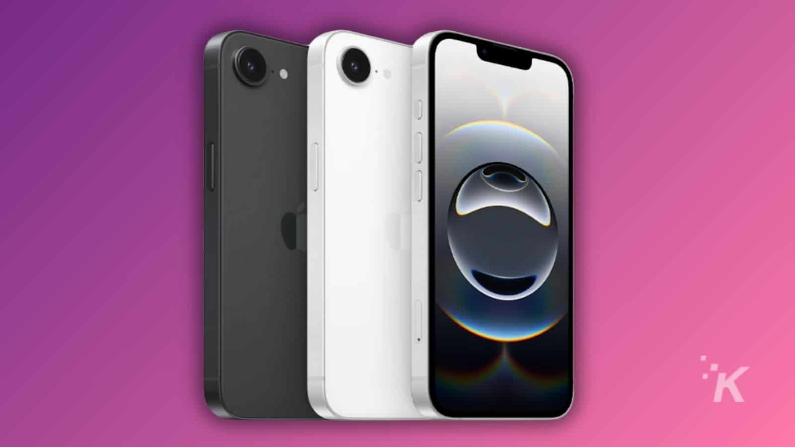 Three smartphones on a purple background