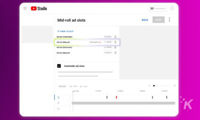 YouTube Studio mid-roll ad slots interface screenshot.